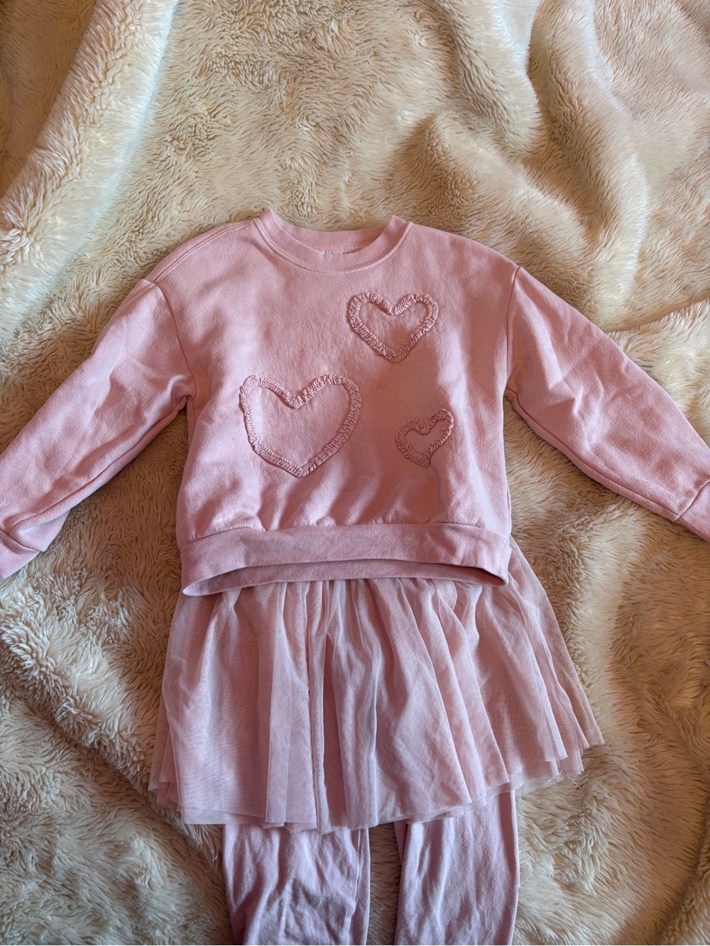 Girls' Pink Heart Pullover Top & skirt set